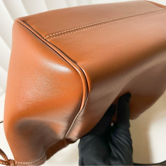 CELINE Triomphe Brown Leather Drawstring Bucket Bag - Picture 10 of 11